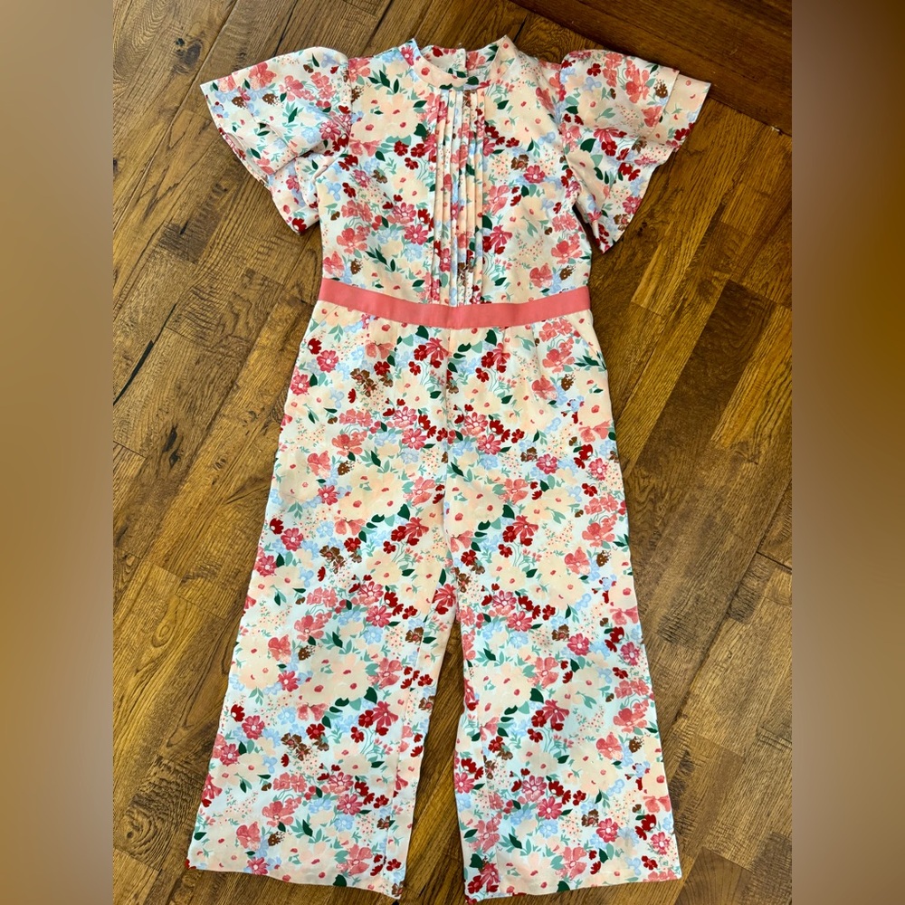 Janie and Jack Floral Pant Romper Jumpsuit Pockets Easter Silky Lined Size‎ 6 N
